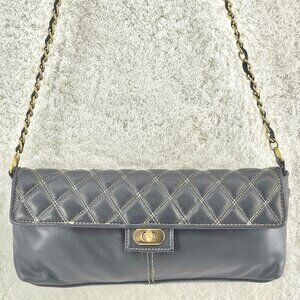 PARADOX LEATHER Gray Lamb Leather Quilted Crossbody Woven Leather Chain Strap